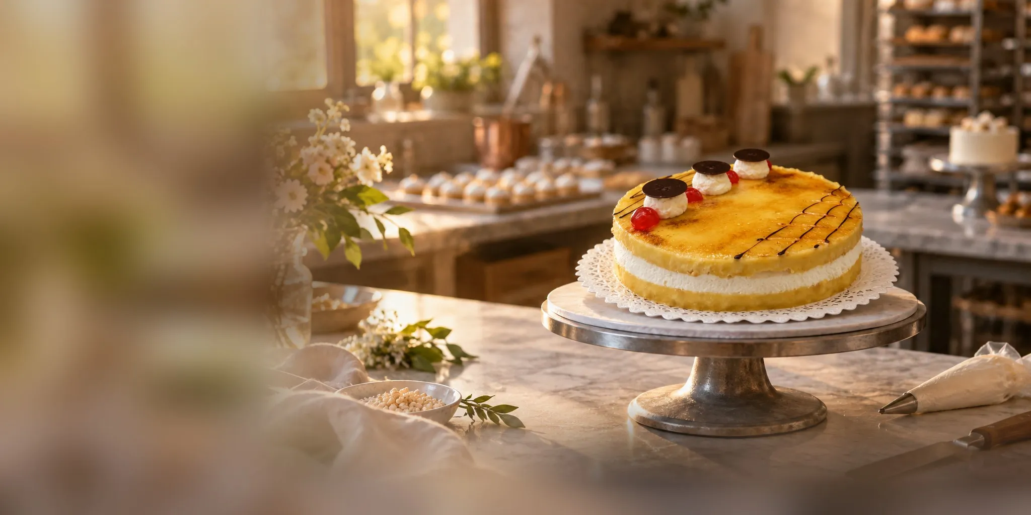Tarta de yema y nata de Güerri en el obrador
