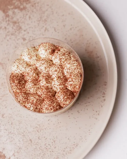 Vasito de tiramisú espolvoreado con cacao