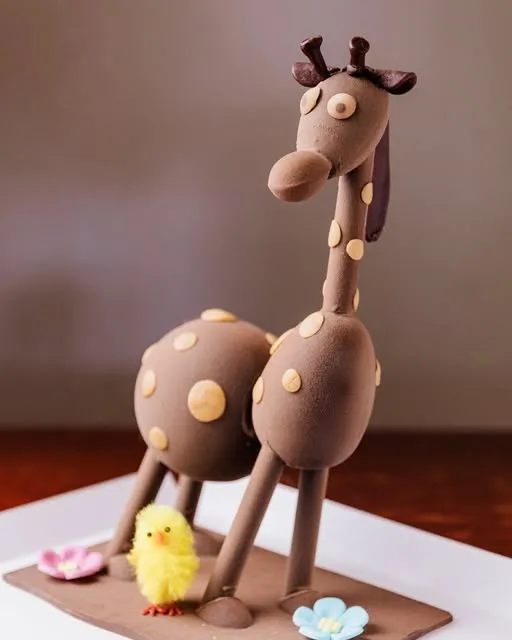 Jirafa de chocolate con un pollito