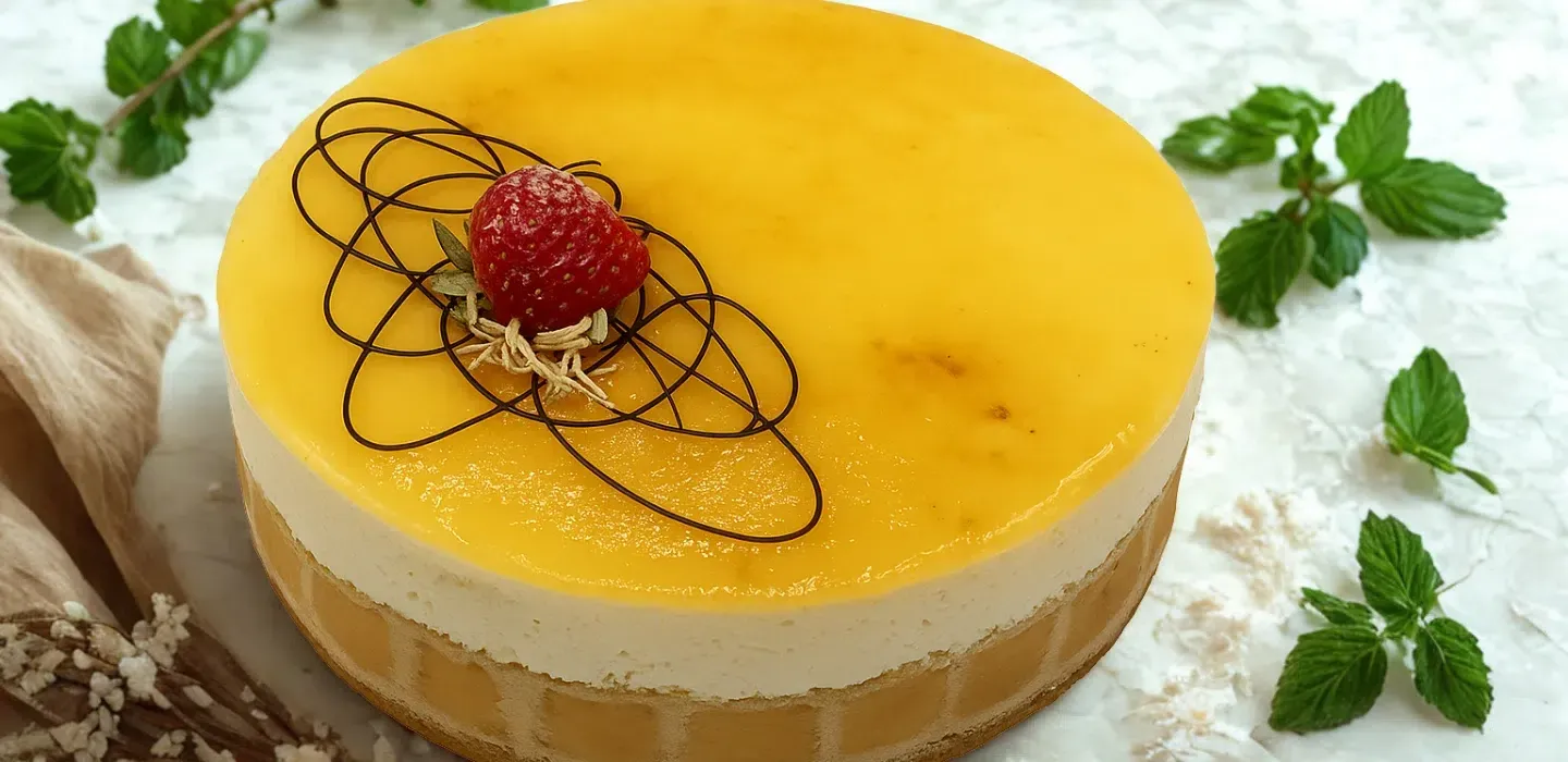 Tarta de yema tostada recién hecha en el obrador